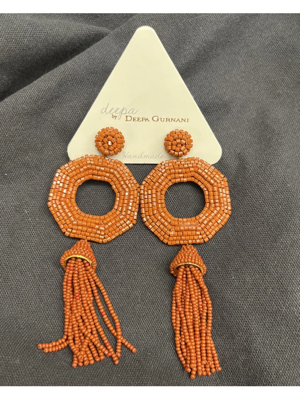 Deepa by Deepa Gurnani Brownish Beaded Tassel Drop pierced Earrings.